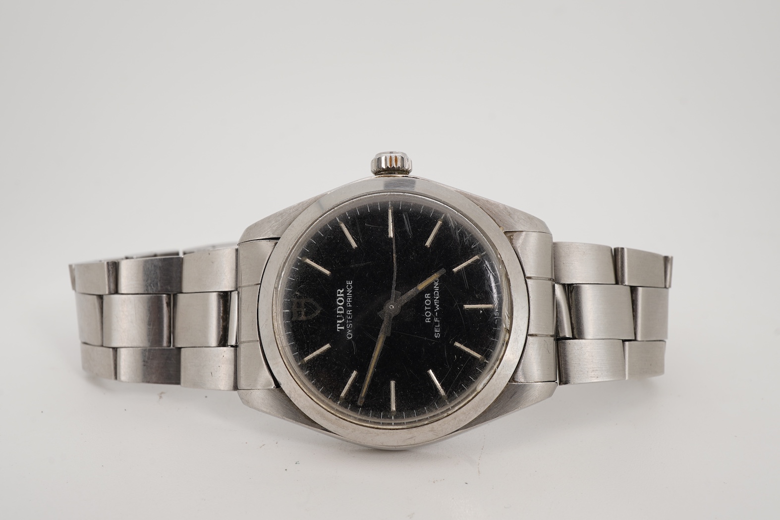 A gentleman's mid 1980's stainless steel Tudor Oyster Prince self-winding rotor wrist watch, on a stainless steel Tudor bracelet